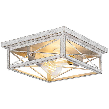 Kondras Antique White Hallway Light Fixture, 2-Light Farmhouse Flush Mount Ceiling Lighting, 1-Pack Metal Kitchen Lighting Fixture, Square Close to Ceiling Lamp for Bedroom Living Room Entryway