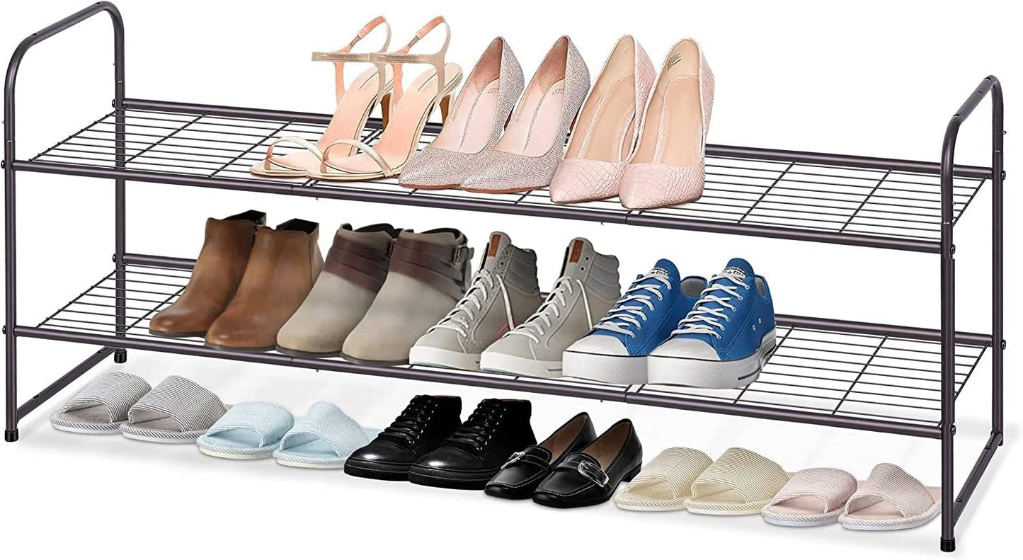 KEETDY 2-Tier Long Shoe Rack for Closet, Entryway Shoe Organizer for 18 Pairs, Metal Stackable Storage Shelf (Bronze)
