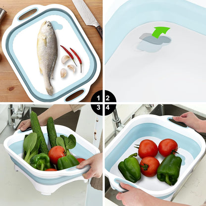 HI NINGER Collapsible Cutting Board, Foldable Chopping Board, Space Saving 2 in 1 Storage Basket for