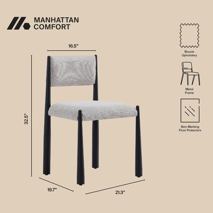 Manhattan Comfort Lennor Dining Chairs Set of 2, Upholstered in Boucle Fabric, Side Seating with Metal Frame, Mid Century Modern Accent, Fully Assembled Furniture, Champagne