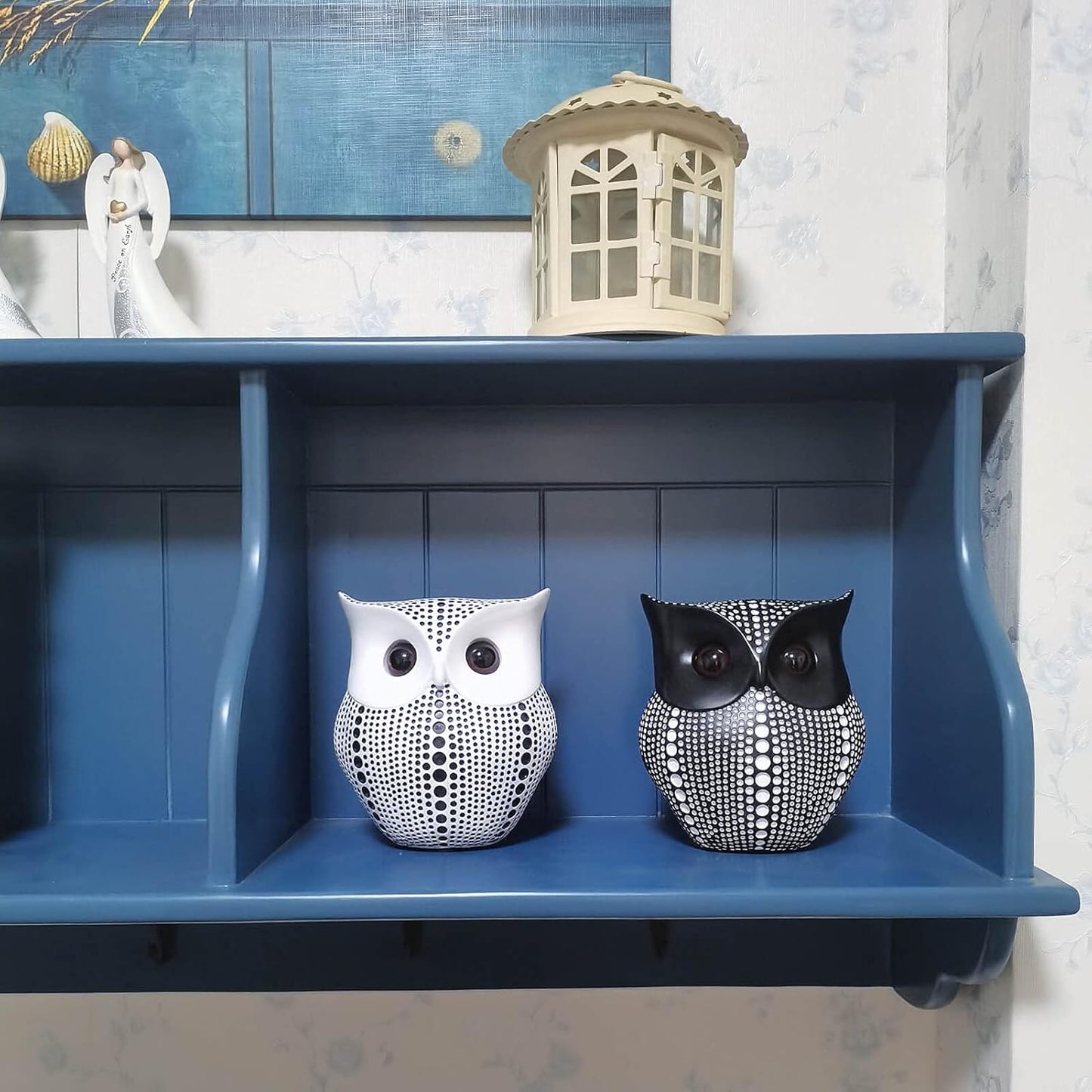 Resin Owl Statue Home Decor - Black Bird Sculpture, Small Accents for Bedroom, Office, Garden, Bookshelf, TV Stand