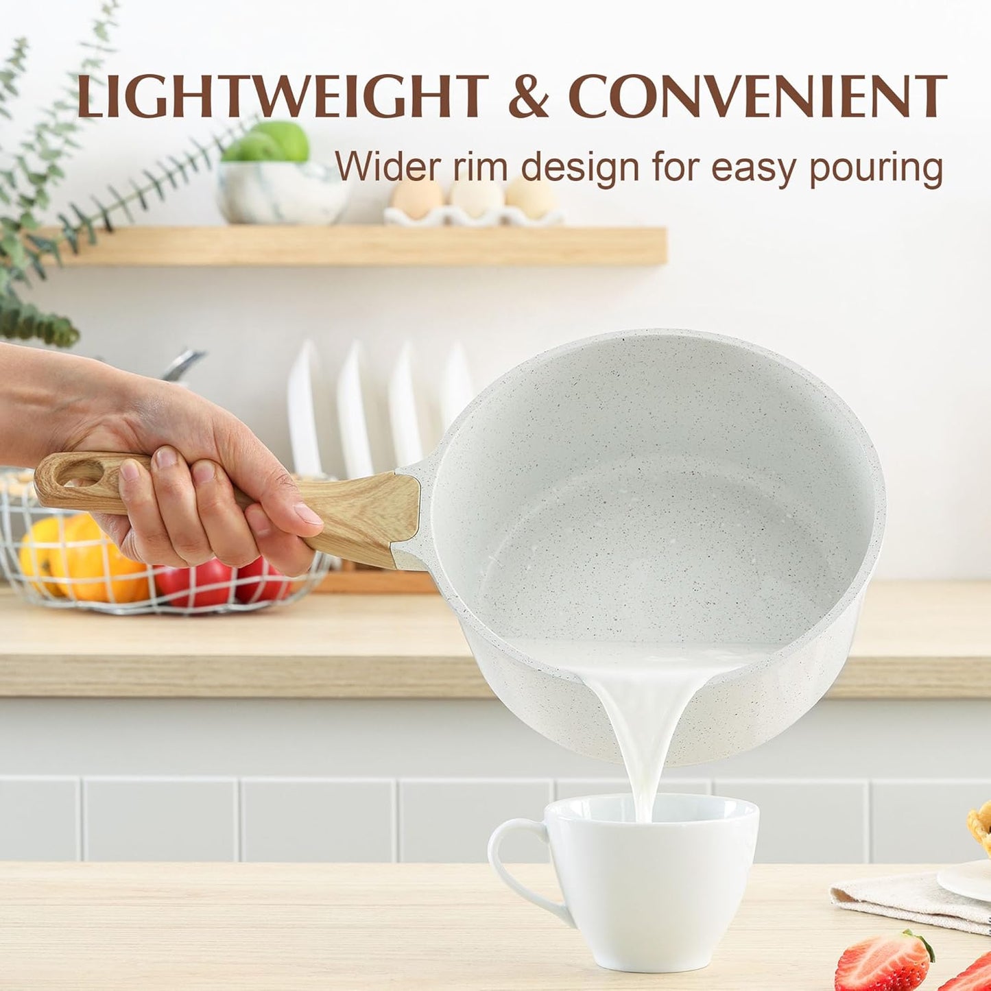SENSARTE White Ceramic Nonstick Saucepan - 2.0 Quarts, Induction Compatible, Stay Cool Handle