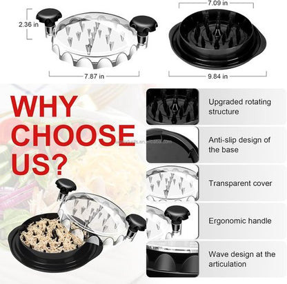 Chicken Shredder Tool by Twist - Manual 10-Inch Meat Shredder with Clear Lid & Non-Slip Base | Easy Clean, Dishwasher Safe (Black)