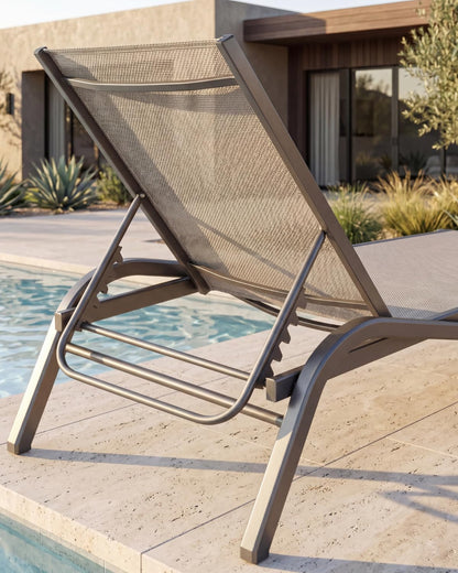 AreShark Aluminum Chaise Lounge Outdoor Set of 2,Textilene Patio Lounge Chair with 6-Position Adjustable Backrest,Stackable & Easy Assembly,Lightweight for Pool,Deck,Balcony,Lawn,Light Gray,Khaki