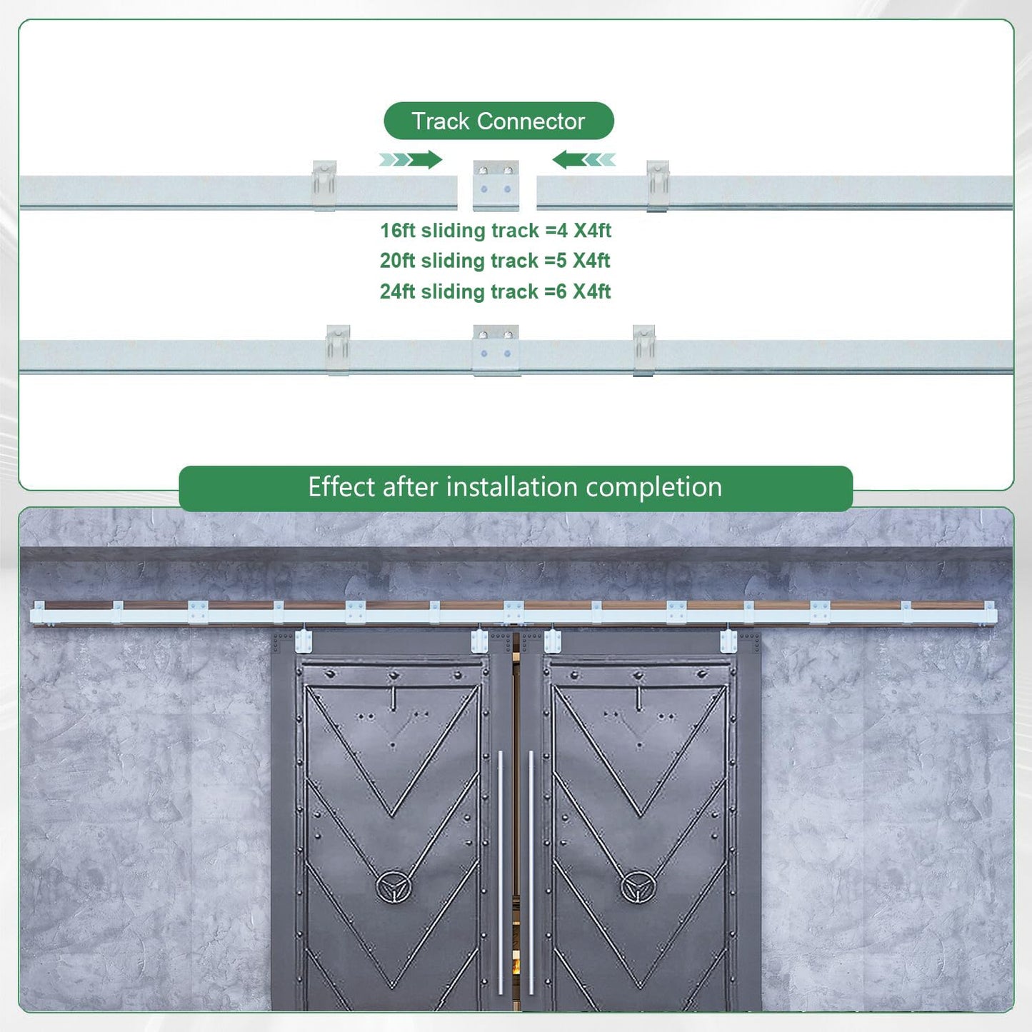 DIYHD 16FT Raw Material Exterior Box Track Double Sliding Barn Door Hardware,Heavy Duty Wall Mount Box Track Kit for Outdoor Use,MAX Load 300lbs,Kit to Hang 2 Doors(Fit 48" X 2 Door)