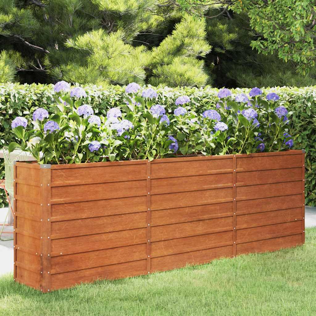 Foknhdi Corten Steel Raised Garden Bed Large 94.5 x 94.5 x 30.3 in Rustic Planter Box with Natural Rusty Patina for Patio Outdoor Herb & Veggie Growing