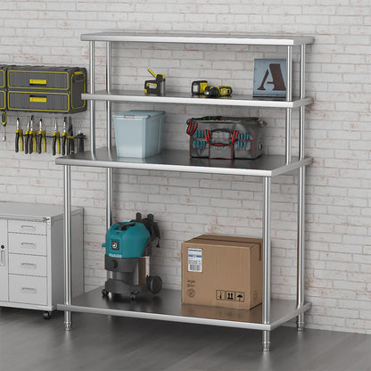 48"x24" Stainless Steel Work Table with 2-Tier Adjustable Overshelves, Commercial Prep Table for Kitchen, Restaurant, Garage, Laundry, Utility Room