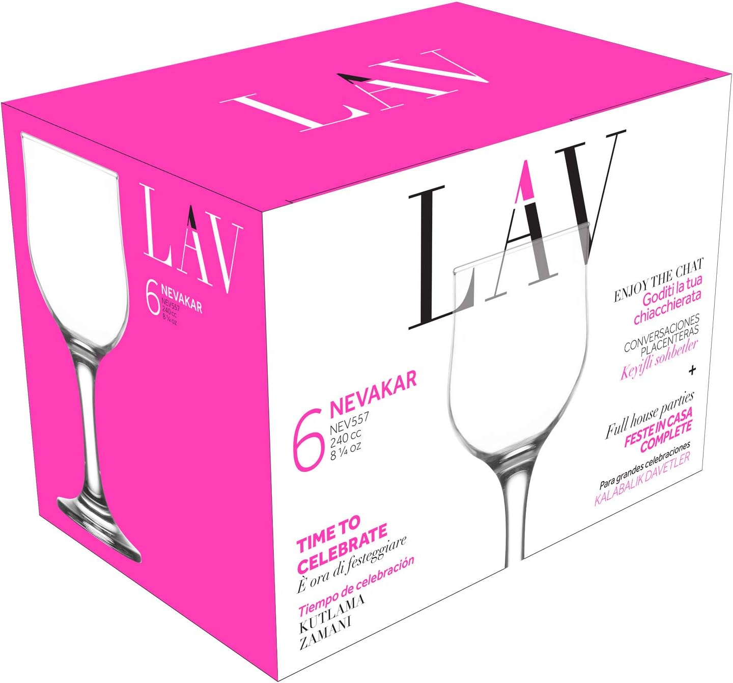 LAV Small Premium Wine Glasses Set of 6 - Clear 8 Oz White Wine Glasses, Tulip Shape Short Stem for Dinner Tables and