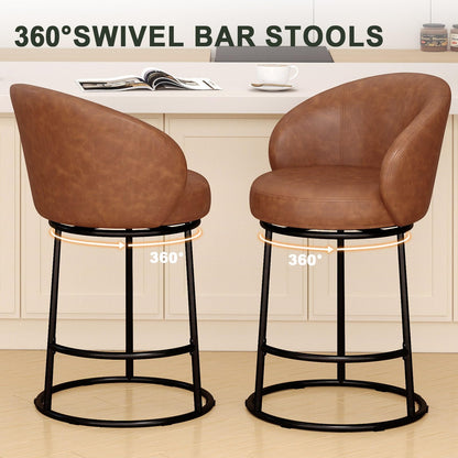 SAECKBERG Swivel Counter Height Bar Stools Set of 3, 26" H Modern Bar Height Stools for Kitchen Island, Upholstered Barstools with Backs, Brown Counter Stools Chairs, Faux Leather