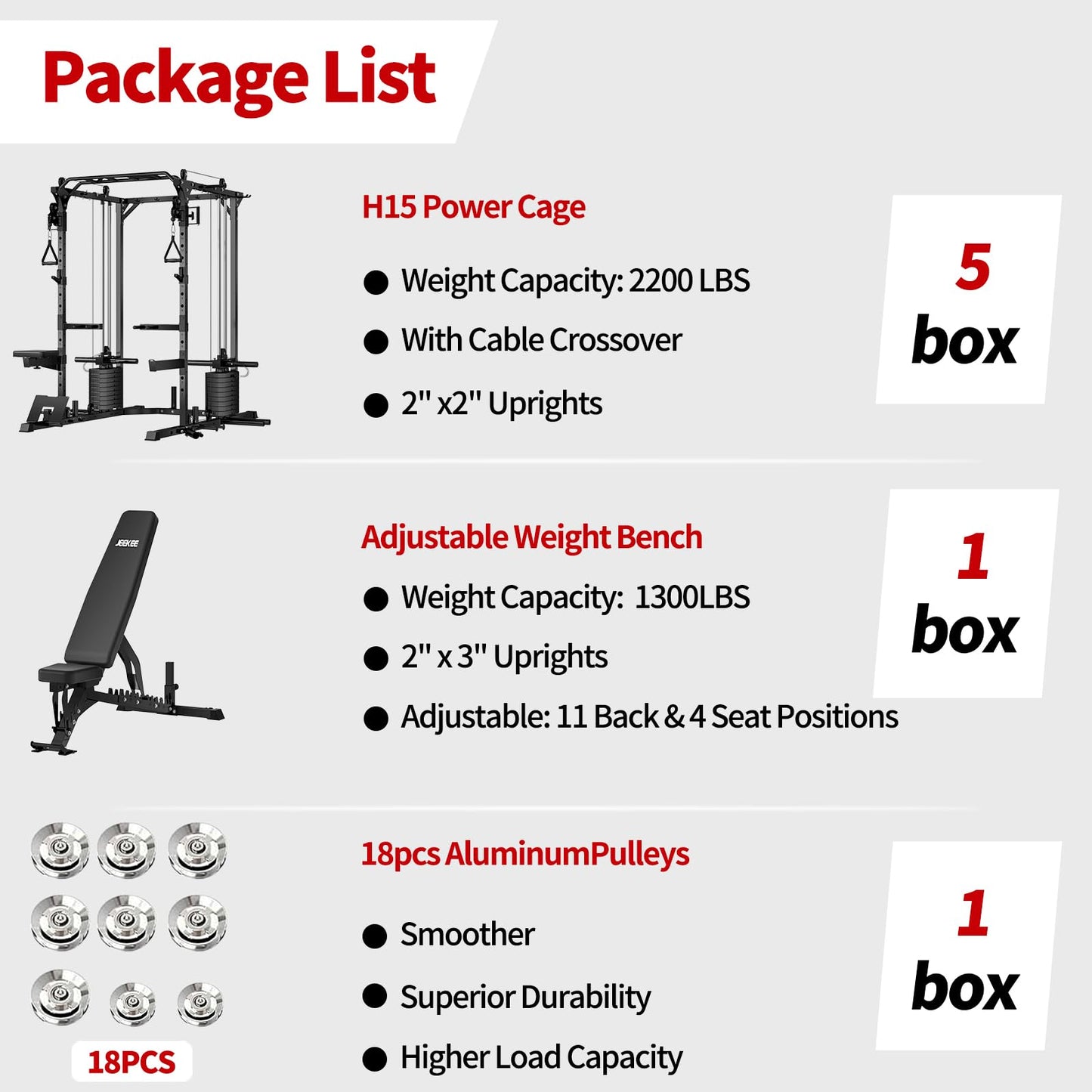 JEEKEE Power Cage with Cable Crossover System, 2200LB Heavy Duty Power Rack with Dual Pulley, 180LB Weight Stack, LAT Pulldown, 20+ Attachments for Home Gym,Black