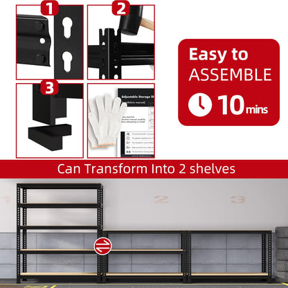 PrimeZone Heavy Duty Garage Storage Shelves, 31.5" W x 16" D x 63" H Adjustable Gargae Shelving, 5 Tier Metal Shelving Unit, Storage Shelf Utility Rack Organizer for Garage, Warehouse, Black, 4 Pack