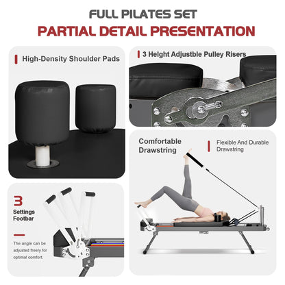 Casaphoria 78'' Pilates Reformer, Foldable Pilates Machine for Home with Dual Resistance and Adjustable Height, Home Pilates Equipment for Beginners to Advanced, Supports Up to 330 lbs(Black)