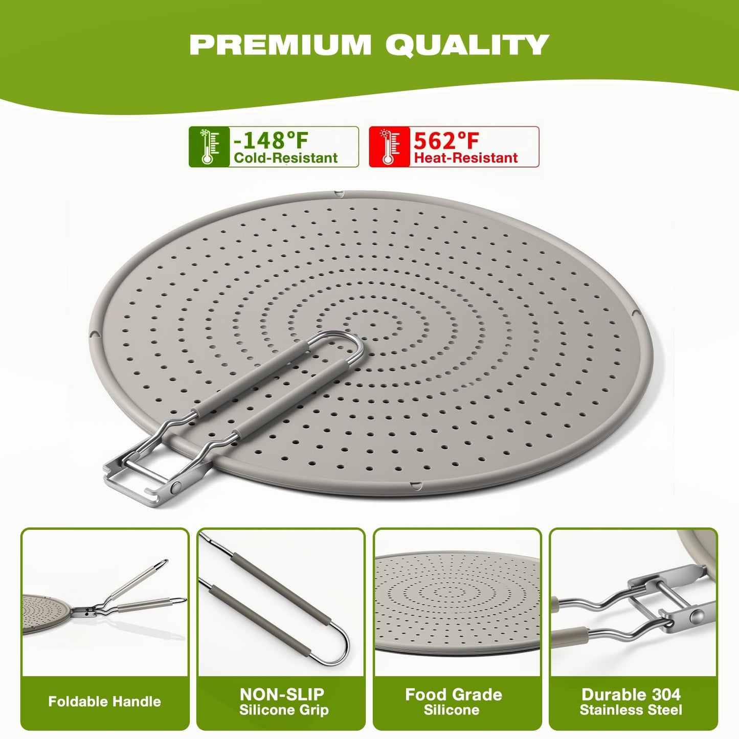 Silicone Splatter Screen for Frying Pan 13 Inch - Grease Splatter Guard with Foldable Handle, Dishwasher Safe & Never Rusts, Fits Most Pans for Stove Top & Bacon Cooking