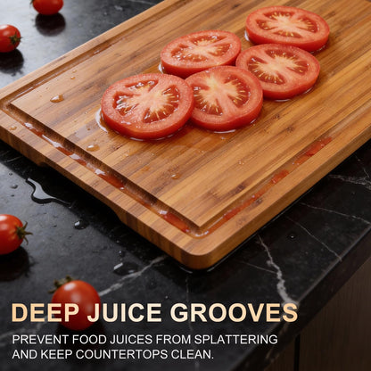 3 Pack Bamboo Cutting Board Set with Non Slip Solid Wood Cutting Boards Non Toxic Chopping Board for Kitchen Small Cutting Board Non Plastic Charcuterie Boards Meat Healthy Bread Cutting Board Sets