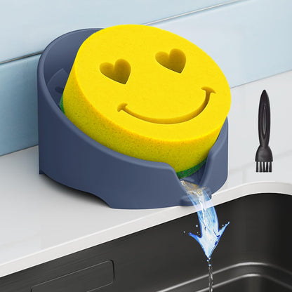 NiHome Silicone Sponge Holder Compatible with Scrub Daddy Mommy Sponges for Kitchen & Bathroom, Auto Draining Organizer, Holds Multiple Sponges & Cleaning Tools, Food-Grade, Dishwasher Safe(Dark Blue)