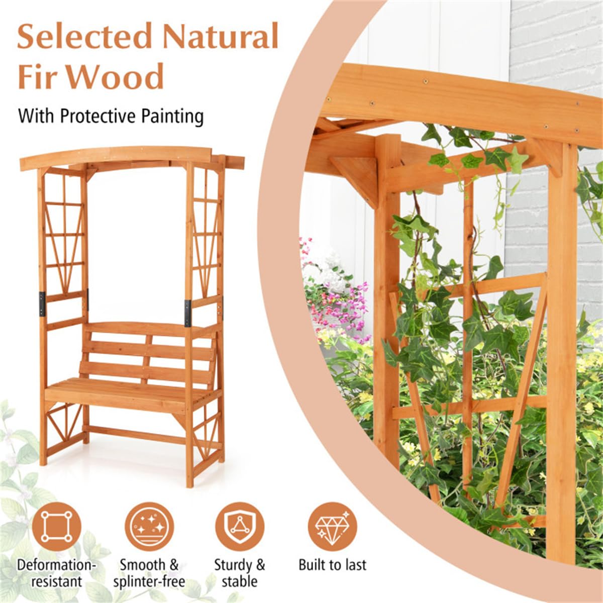 39"X15.5" Heavy Duty Garden Arbor Bench for Porch, Backyard, Outdoor Patio Bench Seat, Outdoor Arbor Benches with Seat, Porch Benches Climbing Plant Support Bench Garden Furniture, Easy to Assemble