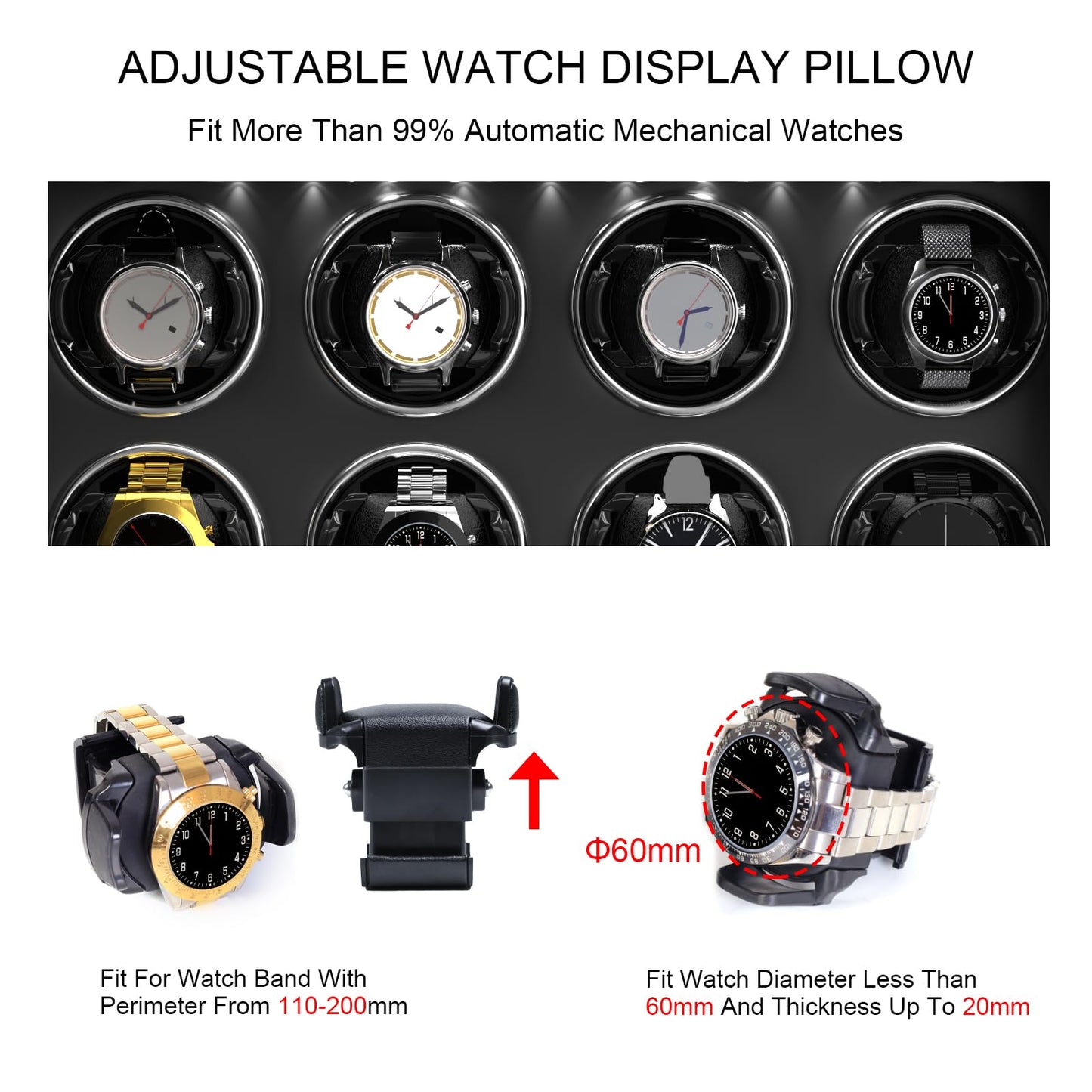 DUKWIN Watch Winder for 4 Automatic Watches, Watch Winders with Watch and Jewelry Storages, Super Quiet Mabuchi Motor with High-Gloss Piano Lacquer Finish,Built-in Illumination