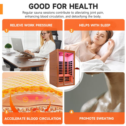 OUTEXER Far Infrared Sauna Home Sauna Spa Room for 1-2 Person Low-EMF Canadian Hemlock Wood 1550W Indoor Saunas with 7 Color Light 39.3 * 35.4 * 74.8Inch