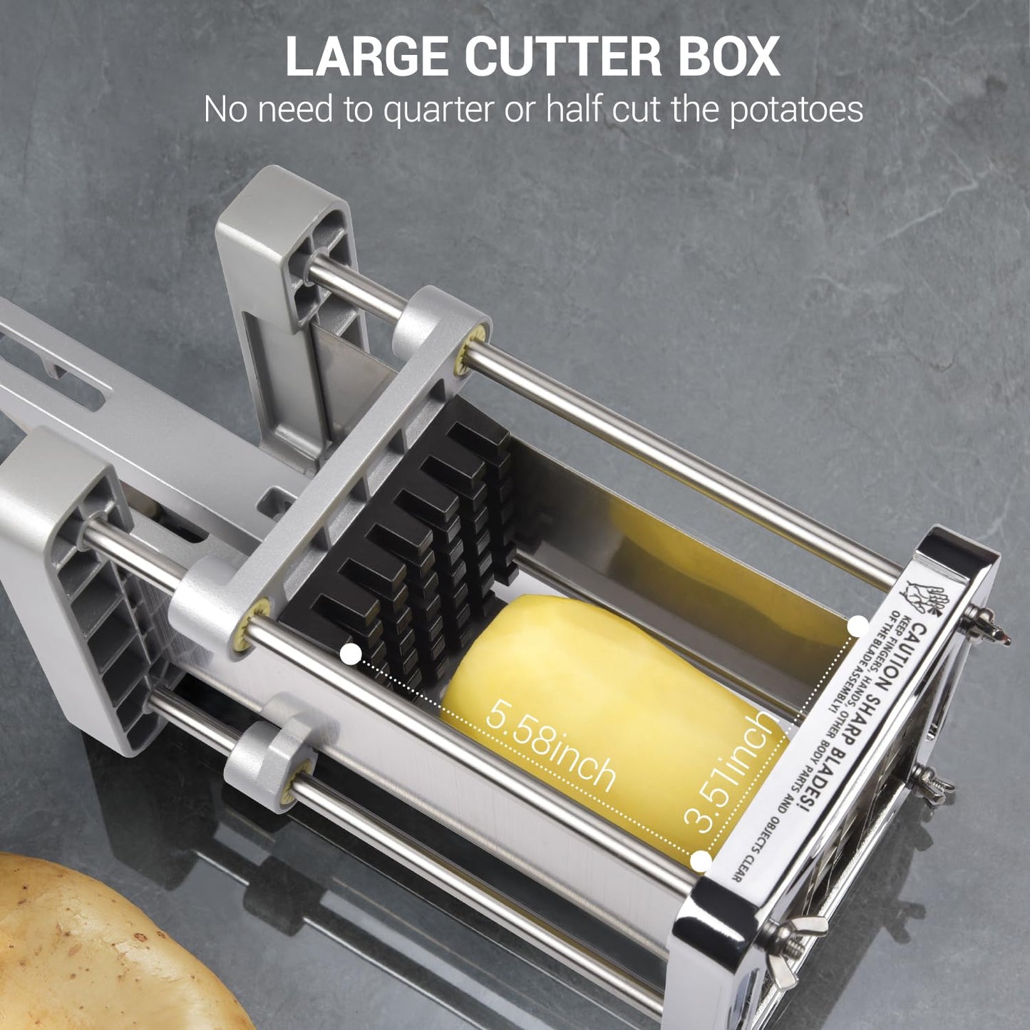 French Fry Cutter, Sopito Professional Stainless Steel Potato Cutter with 1/2", 1/4", 3/8" & Wedge Blades for Potatoes, Carrots, Apples
