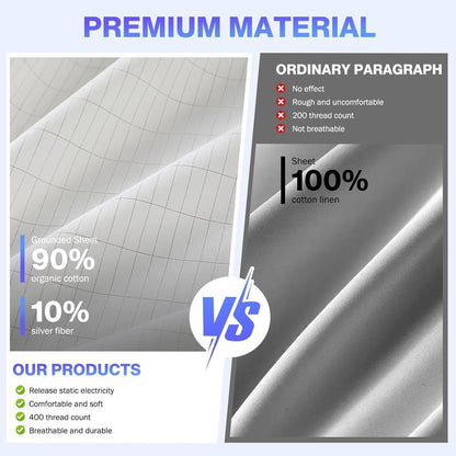 OneAmg Grounding Sheets Queen Size, Grounded Fitted Bed Sheet 10% Pure Silver Fiber + 90% Organic Cotton Bed Grounding Kit with grounding Cord for Improved Sleep & Wellness (White,80"x60"x15")