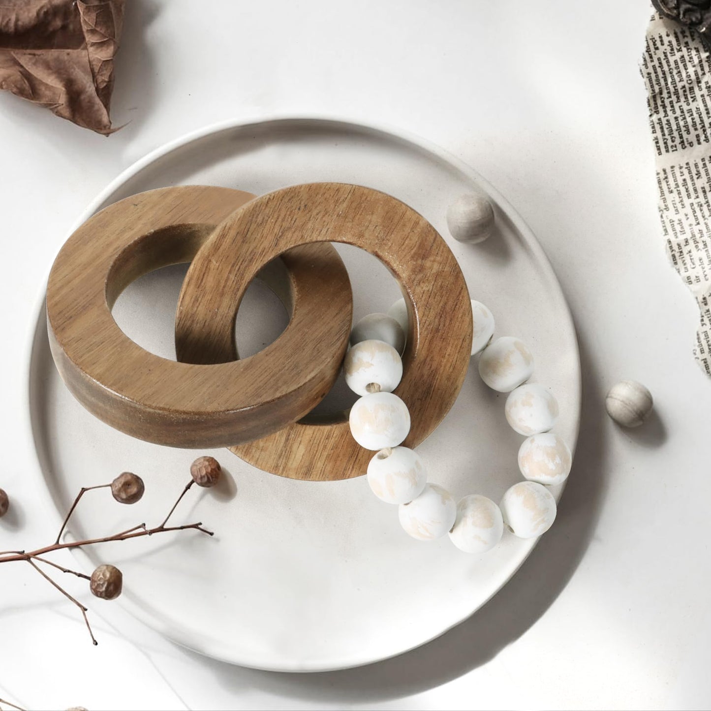 Oakrain Wood Chain Link Decor, Minimalist Handmade Carved Knot Décor Accents for Shelf Coffee Table, Natural Boho Farmhouse Rustic Home Decor, Best Housewarming Gifts (8.86 inch)