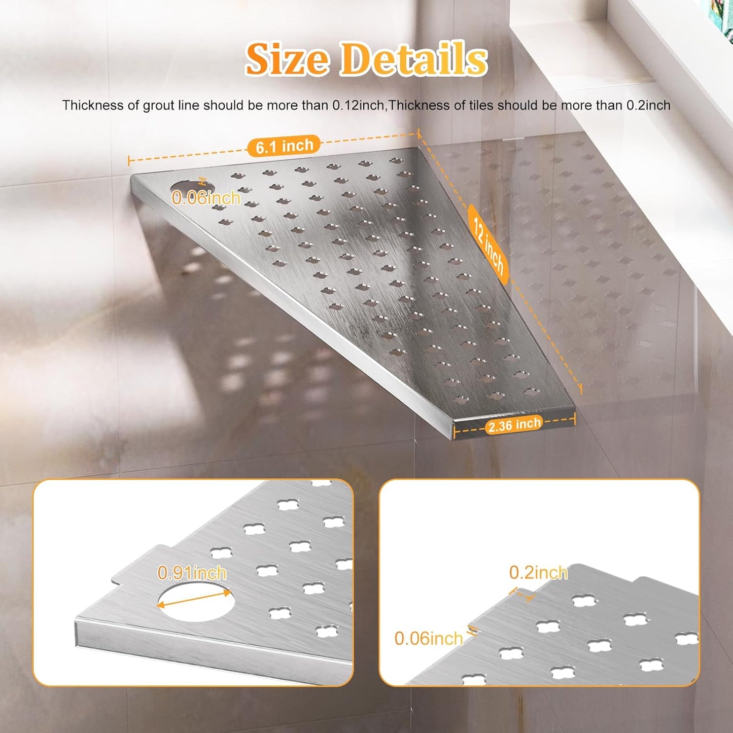 mivndeeopu 12" 2-Pcs, 304 Corner Shower Shelf Rustproof Stainless Steel Corner Shower Shelves with Razor Holder Slot