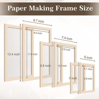 Caydo 3 Pieces Paper Making Frame Kit, Papermaking Mould and Deckle with Mesh, Absorbent Paper and Sponge for Adults Supplies(5 x 7 Inches, 7.5 x 9.8 Inches, 9.8 x 13 Inches)
