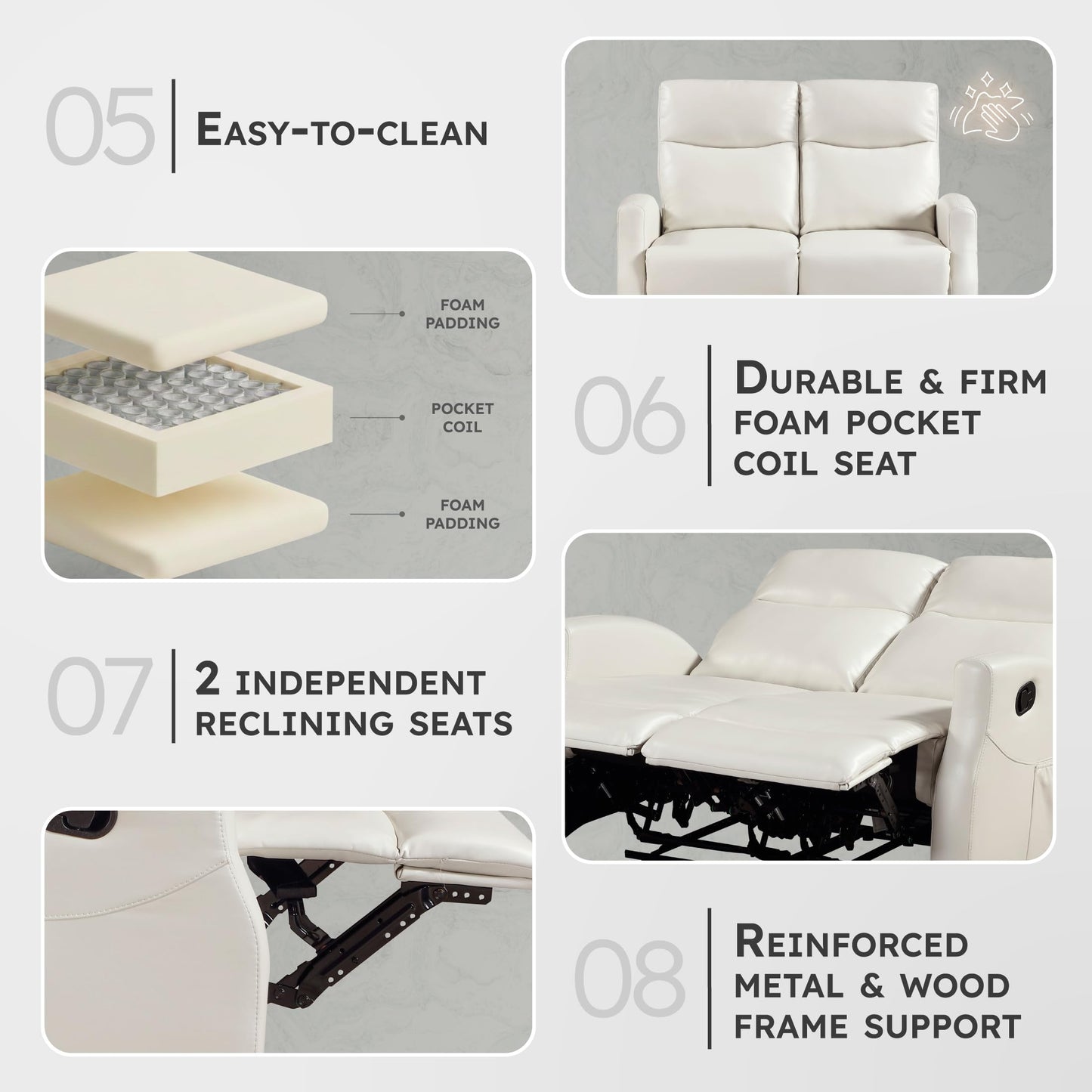 Lexicon Manual Reclining Loveseat, Faux Leather Loveseat Recliner, Wall Hugger, Magazine Pocket, Manual Dual Recliners for Living Room/Theater Seating/Apartment, Easy Assembly, Beige