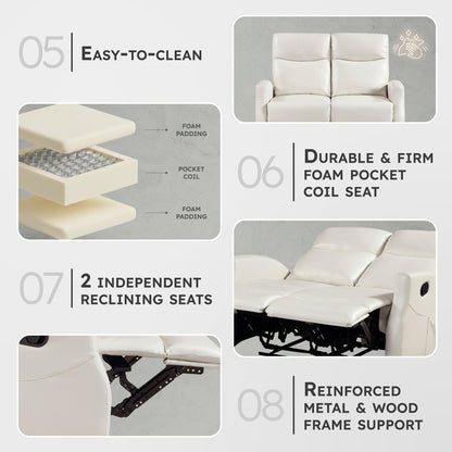Lexicon Manual Reclining Loveseat, Faux Leather Loveseat Recliner, Wall Hugger, Magazine Pocket, Manual Dual Recliners for Living Room/Theater Seating/Apartment, Easy Assembly, Beige