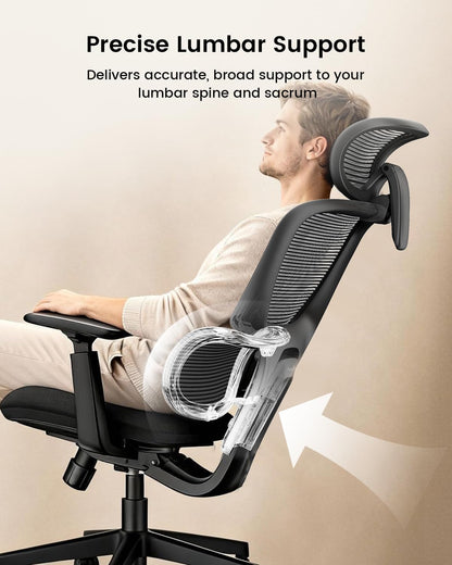 ProtoArc Ergonomic Office Chair – EC300 Adjustable Lumbar High Back Desk Chair, Sliding Seat, 3D Headrest, Wider Armrests, 4 Tilt Backrest Mesh Chairs for Home Office Long Hours Sitting - Black