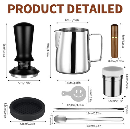 23Pcs Espresso Accessories, 51mm Coffee Espresso Tamper Kit, Espresso Machine Accessories Set, with Espress Stirrer | 350ml Milk Pitcher | Coffee Powder Dispenser | Latte Art Kit for Espresso Machine