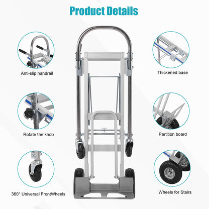 2 in 1 Industrial Convertible Utility Trolley Platform Cart 1000 LBS Capacity Collapsible Truck Heavy Duty with Wheels for Transport & Moving in Warehouse Home