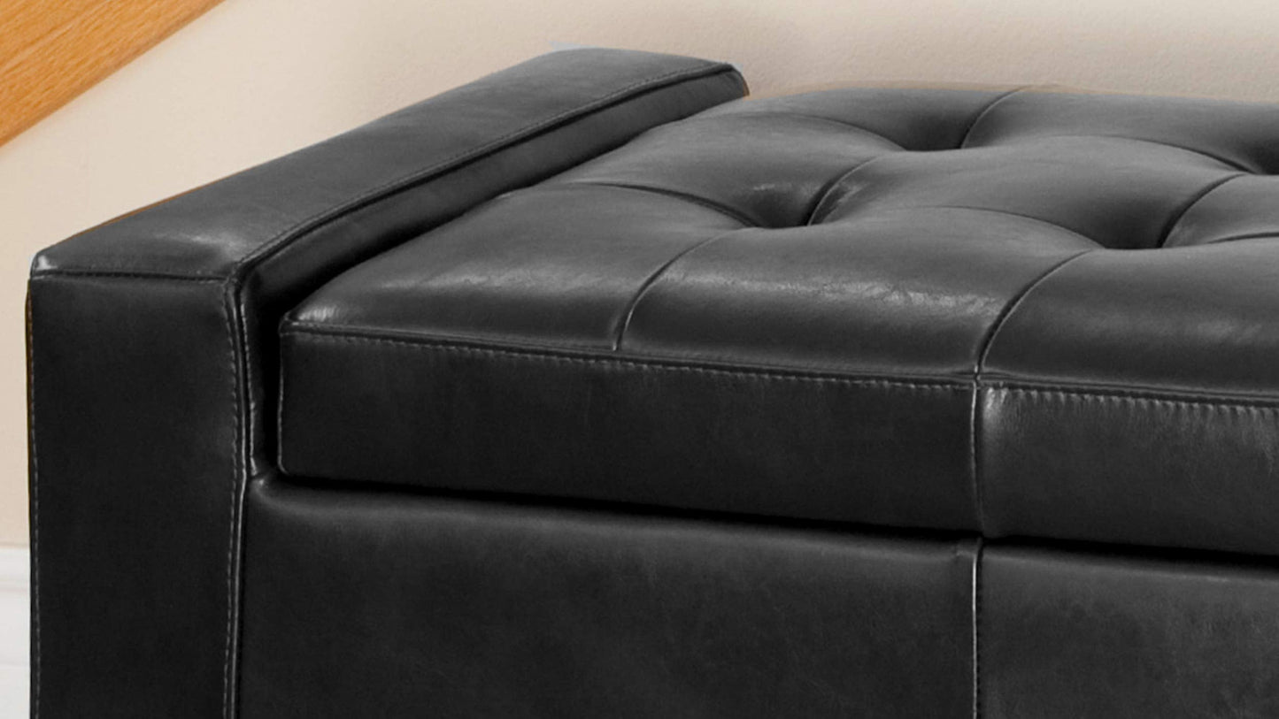 Christopher Knight Home Guernsey Leather Wood-Frame Storage Ottoman, Black