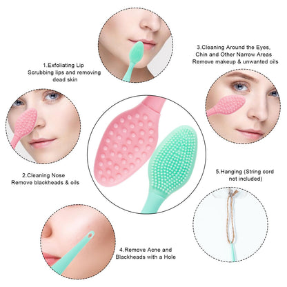 2 Pack Silicone Face Scrubber Exfoliating Brush, Manual Handheld Facial Cleansing Brush Blackhead Scrubber, Soft Bristles Waterproof for Face Skincare (Round-Pink)