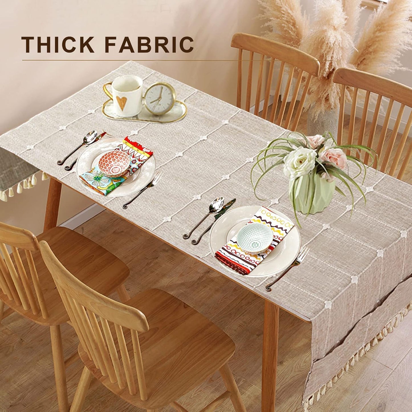 Ajerg 23x62inch Coffee Table Cloth, Boho Coffee Table for Living Room Tablecloth Cover with Pockets & Tassel, Rectangle
