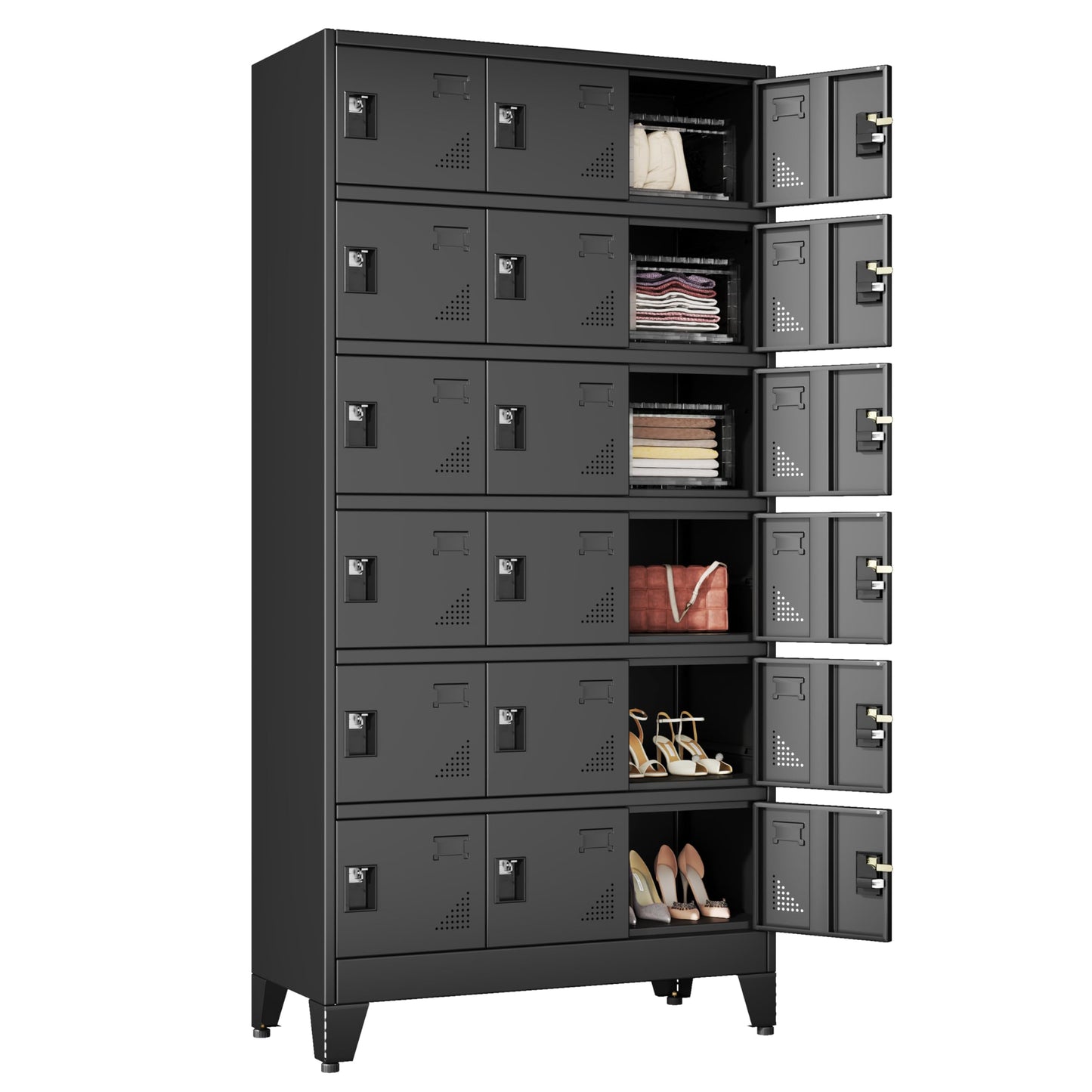Lusiwry Metal Lockers for Employees-18 Doors Storage Locker with Shelves and Lockable Steel Cabinet for School,Gym,Office,Staff,Assembly Required,Black