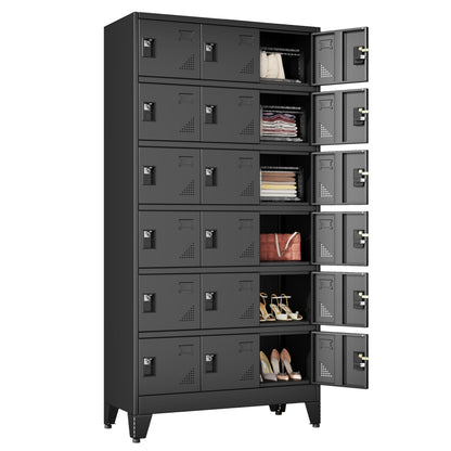 Lusiwry Metal Lockers for Employees-18 Doors Storage Locker with Shelves and Lockable Steel Cabinet for School,Gym,Office,Staff,Assembly Required,Black