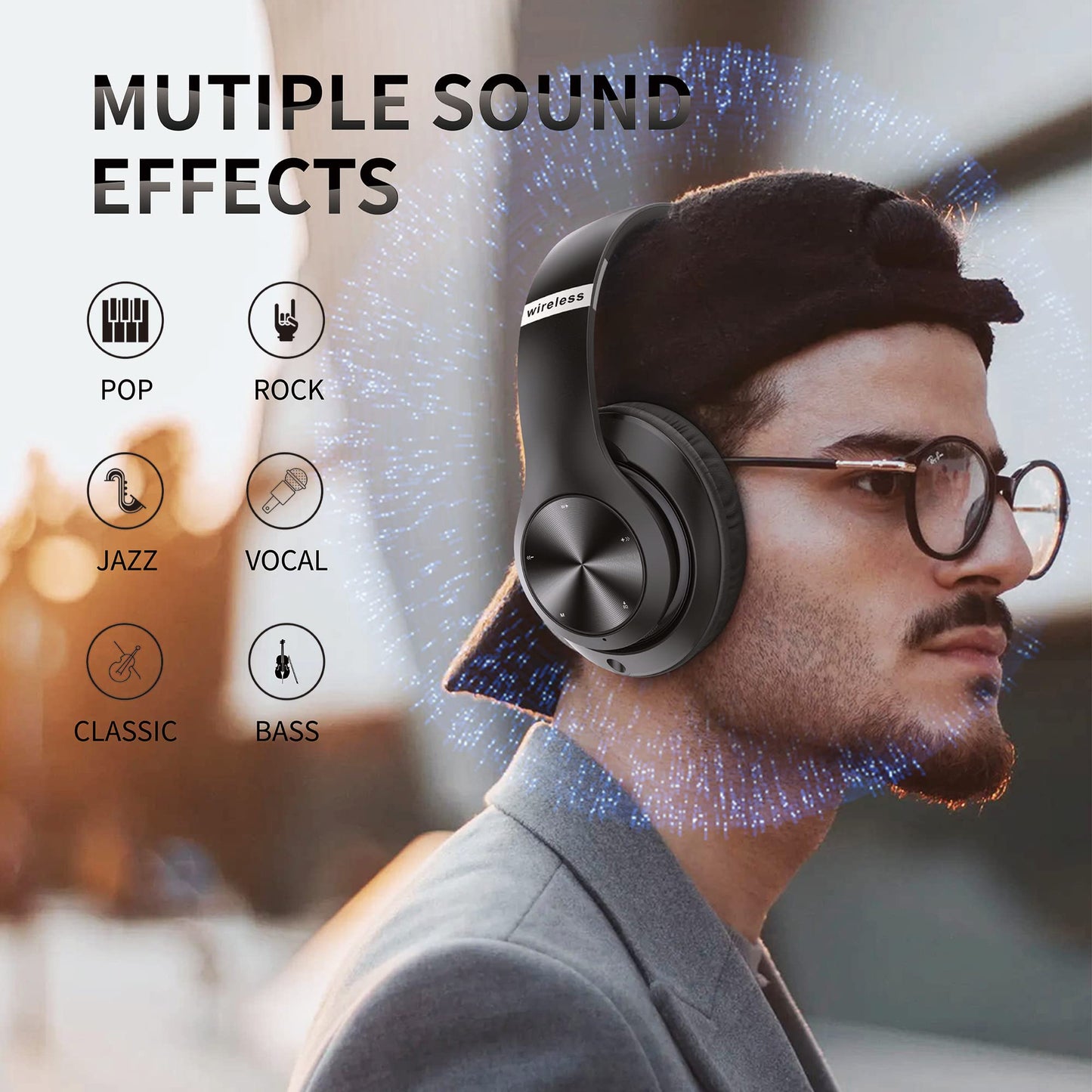 EAORUL Headphones Wireless Bluetooth with Mic, Wireless Headphones Over Ear with Hi-Fi Audio Deep Bass,3.5MM Cable,Soft-Earpads (NO ANC)