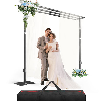 GLOSHOOTING Heavy Duty Backdrop Stand 10x10ft, Three Crossbar Pipe and Drape Backdrop Stand Kit, Adjustable Metal Frame, Background Stand for Wedding Birthday Party Decorations-Black