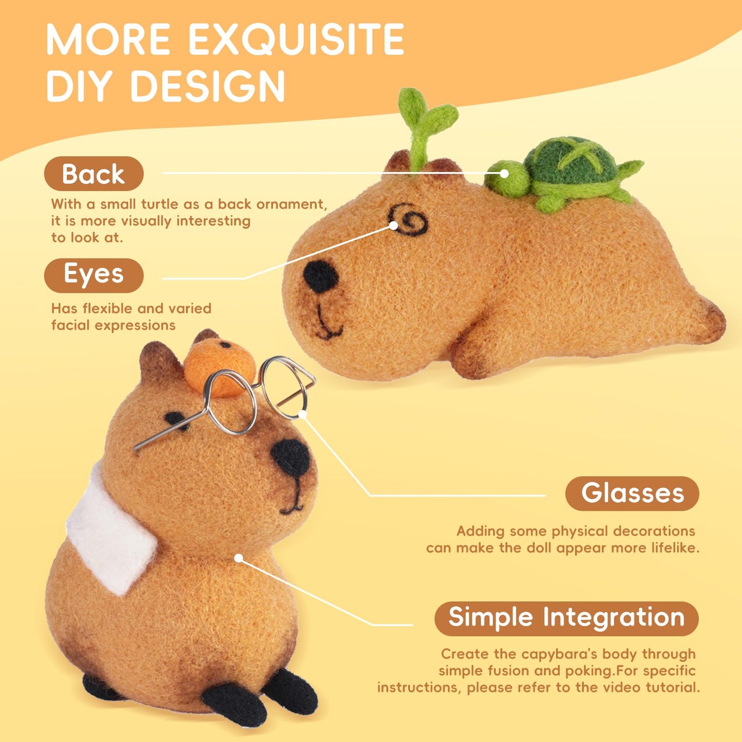 LUDOTEK Needle Felting Kit, 6 PCS Farm Animal Needle Felting Beginner Kits, Wool Felt Needle Felting Tools Foam Pad, Craft Party Supplies for Beginners Adult(6pack Capybara)