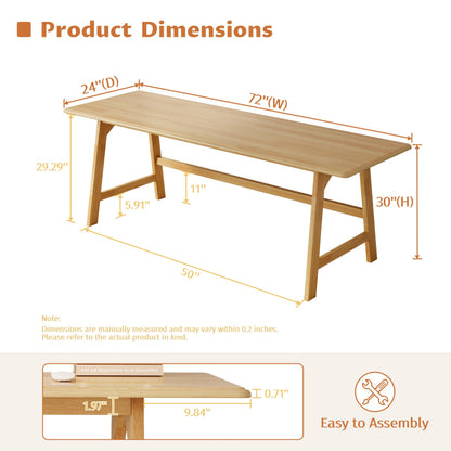 IOTXY Solid Wood Writing Table - 72" W x 24" D Minimalist Long Computer Desk for Home Office, Work, Study, Creativity, and PC Workstation, Oak