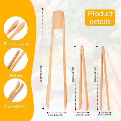 Zopeal 6 Pcs Bamboo Utensils for Cooking Wooden Toaster Tongs Long Cooking Salad Tongs for Picking up Cheese Bacon Toast Cake Fruits Bread Spaghetti for Kitchen Women Men