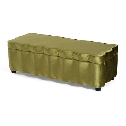 Christopher Knight Home Pean Living Room Ottoman with Storage, Velvet Upholstered Storage Ottoman Bench, Sofa Foot Stool with Wood Frame, Bedroom End of Bed Bench, Chic Scalloped Design, Olive Green