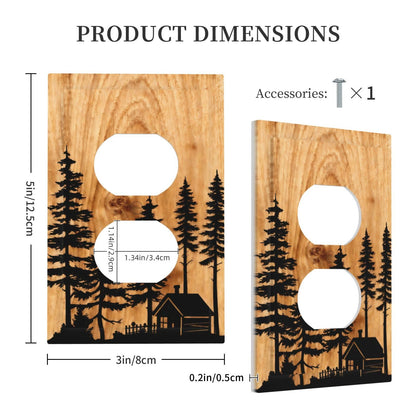 YITRREWZ Rustic Farmhouse Brown Wood Duplex Outlet Covers Light Switch Covers Decorative Pine Tree Grain Silhouette Switchplate Electrical Faceplate for Country Bathroom Kitchen Bedroom Decor