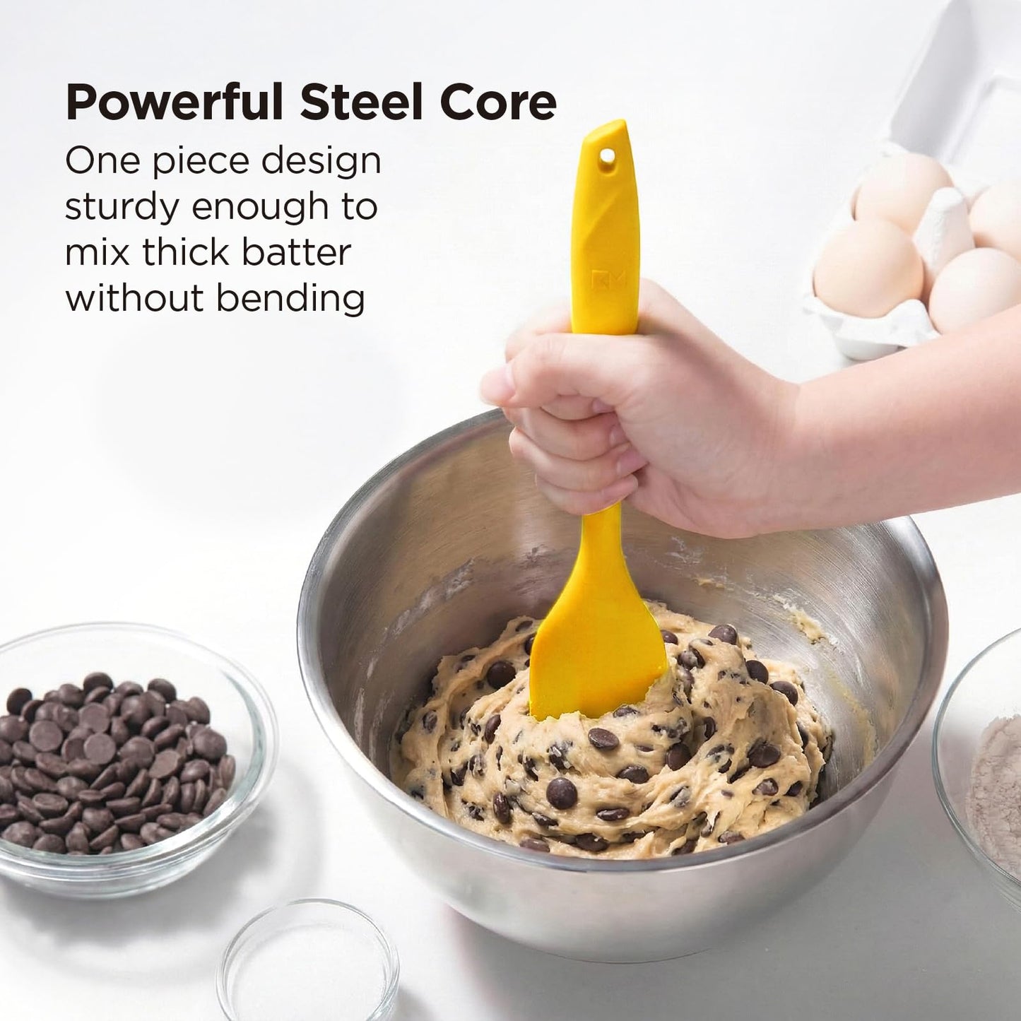 Kitchen Mama WaltzGrip Platinum Silicone Scraping Spatula: Heat Resistant, Seamless, Non Stick for Frying Pan Cookware, Safe, Flexible Bowl Scraper - Ideal for Mixing, Baking, Stirring (Yellow)