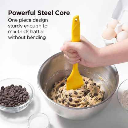 Kitchen Mama WaltzGrip Platinum Silicone Scraping Spatula: Heat Resistant, Seamless, Non Stick for Frying Pan Cookware, Safe, Flexible Bowl Scraper - Ideal for Mixing, Baking, Stirring (Yellow)