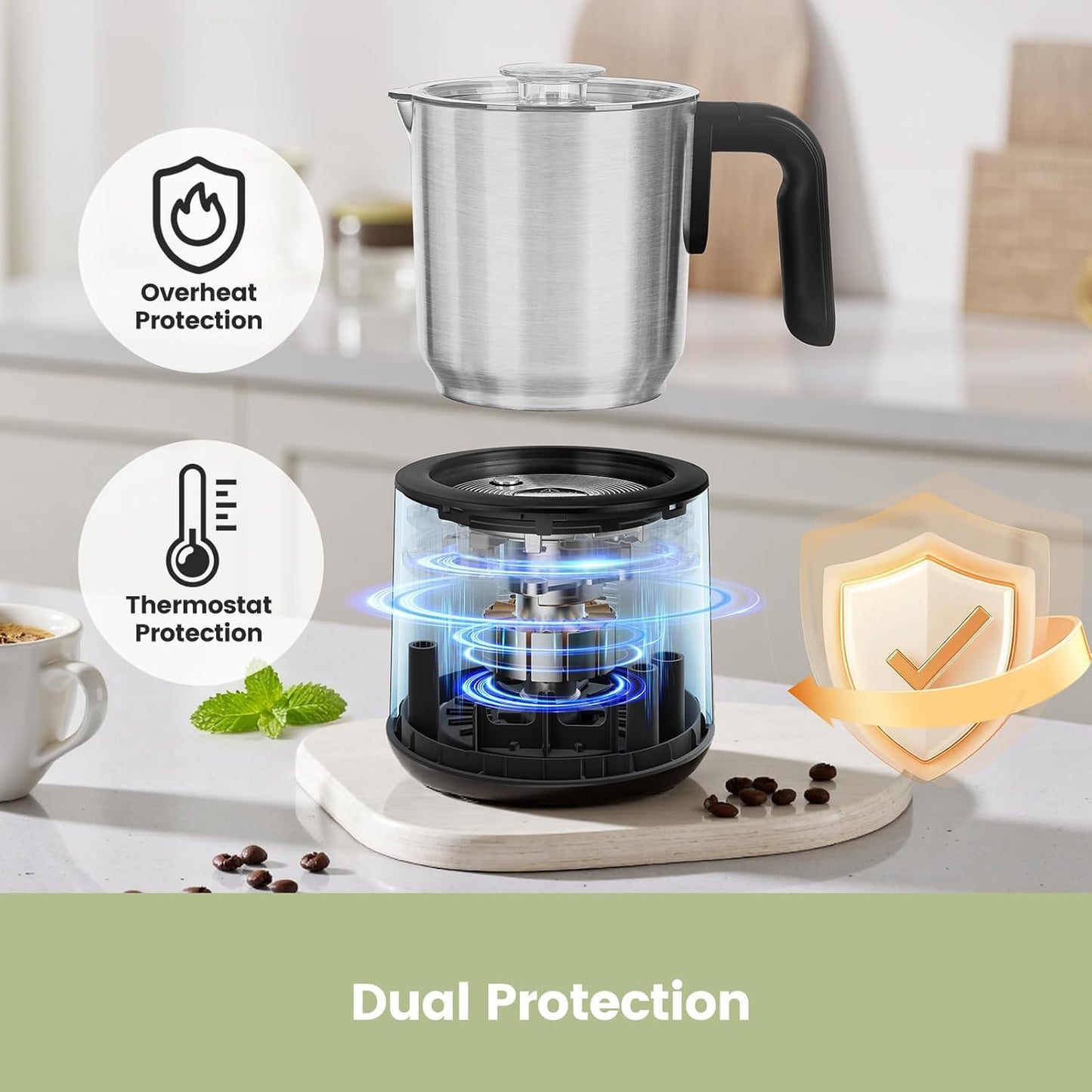 Gevi Milk Frother,5 in 1 Stainless Steel Professional Milk Steamer，Easy to Clean Hot Chocolate Maker,for Hot and Cold Milk Frother for Latte,Macchiato,Cappuccino and Hot Chocolate