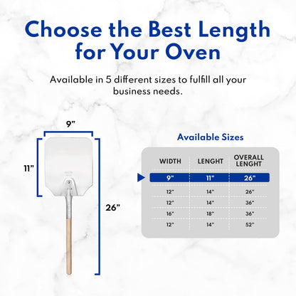 New Star Foodservice 50219 Aluminum Pizza Peel, Wooden Handle, 9 x 11 inch Blade, 26 inch overall
