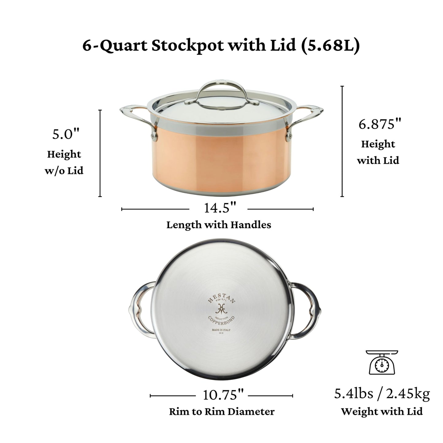 Hestan - CopperBond Collection - 100% Pure Copper Stock Pot, Induction Cooktop Compatible, 6 Quart