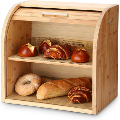 2 15" 9.8" 14.2", 15 mm G.a HOMEFAVOR Bread Box, Layer Bamboo Bread Boxes for Kitchen Food Storage, Large Capacity